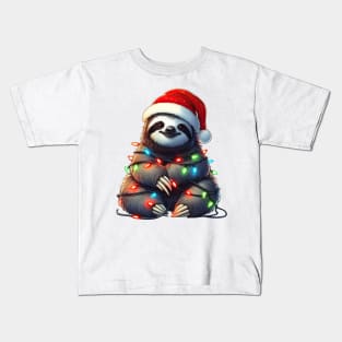 Sloth Wrapped In Christmas Lights Kids T-Shirt